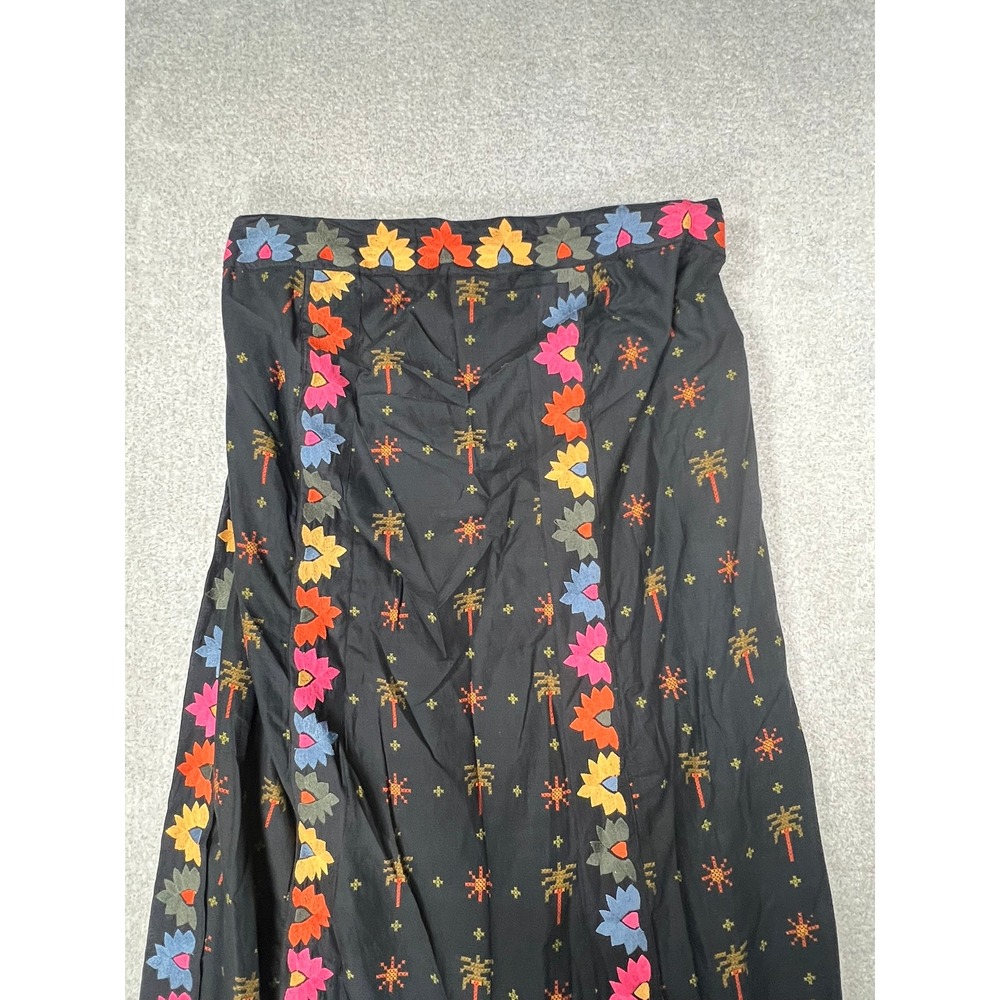 Farm Rio Anthropologie Dress 1X Black Embroidered Strapless Maxi Tie Back Boho - Picture 8 of 16